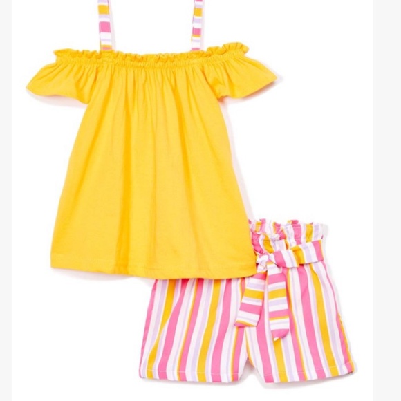 Girls Yellow Stripe Short Set, size 5/6, NWT - Picture 1 of 4